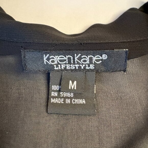 Karen Kane Black 100% Rayon Floral Embroidered Button Down Long Sleeve Blouse - Picture 8 of 10